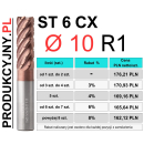 Frez trochoidalny fi 10 R1 ST 6 CX z łamaczem wióra